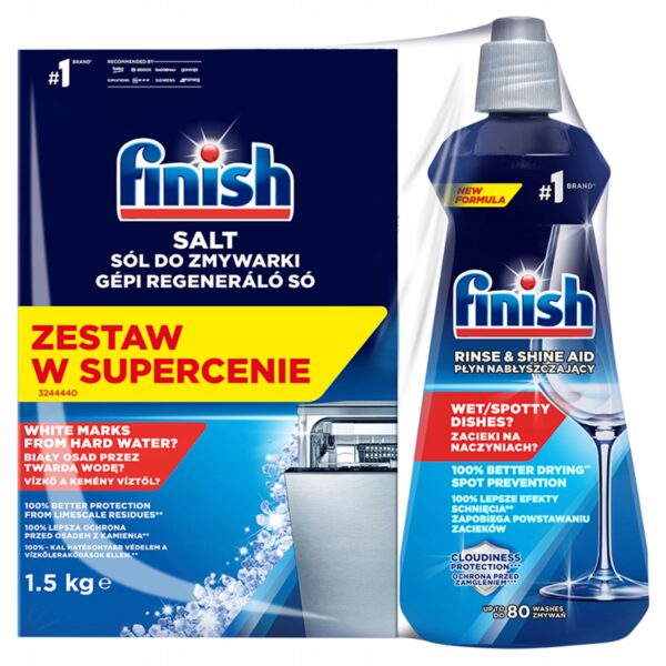 FINISH zestaw Nabłyszczacz + sól do zmywarki Finish 0,4l