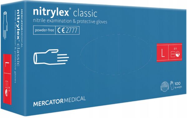 Rękawiczki nitrylowe bezpudrowe Mercator Nitrylex Classic r. L 100 szt